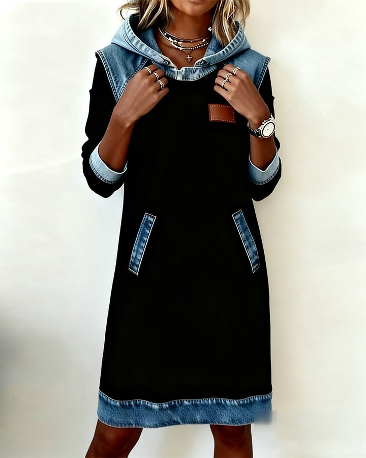 Viktoria - Vestido Informal Con Capucha Y Detalles De Denim