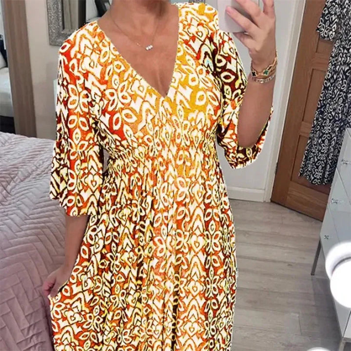 Yiska - Vestido Florales con Cuello en Pico