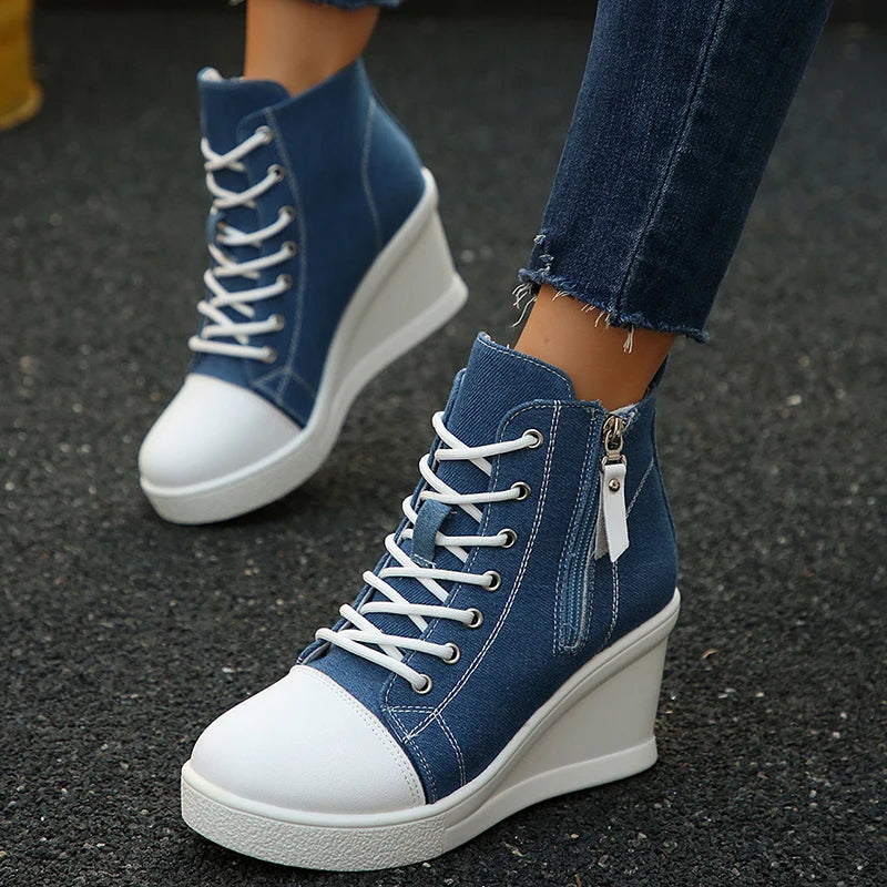 Josiane - Cómodas Zapatillas Con Cuña y Cremallera Lateral