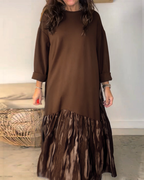 Dragica - Vestido De Cuello Redondo Con Estampado Irregular De Patchwork