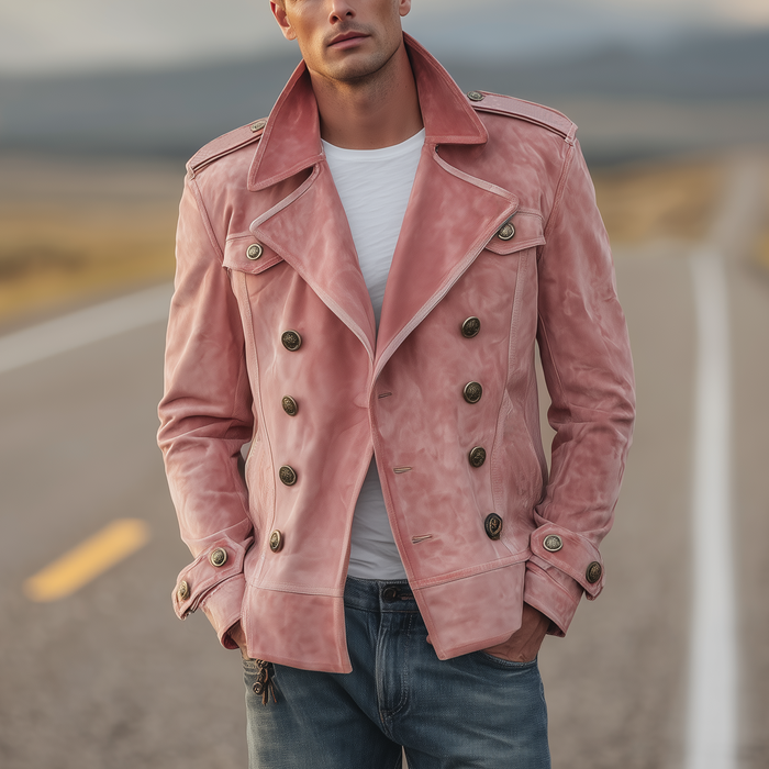 Momonosuke - Chaqueta Clásica Retro de Estilo Western Con Solapas y Doble Botonadura en Ante