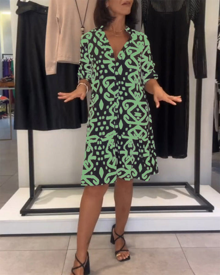 Ejileena - Elegante Vestido Estampado Con Cuello en V