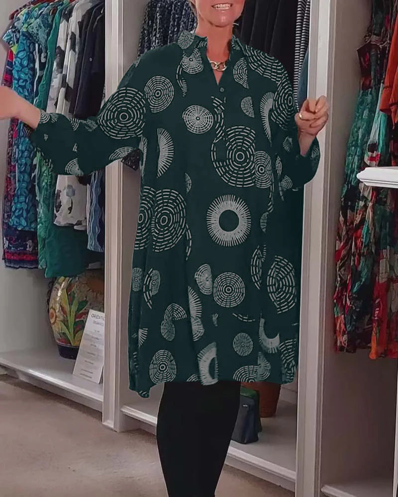 Marina - Vestido Camisero De Manga Larga Con Estampado Circular
