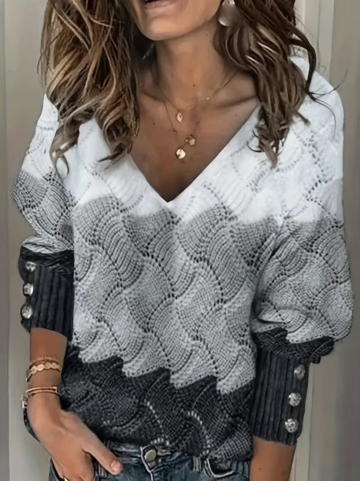 Sinara - Elegante Jersey De Cuello En V Y Manga Larga