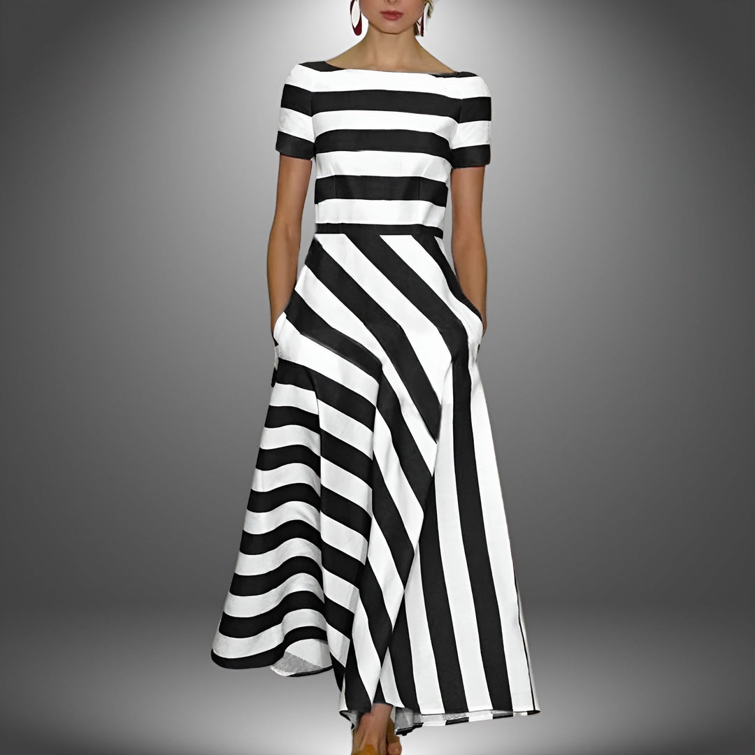 Kiona -  Vestido Largo Estampado con Rayas Elegante