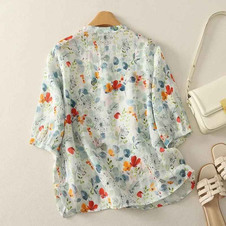 Rusina - Elegante Blusa de Lino Con Botones en la Parte Delantera