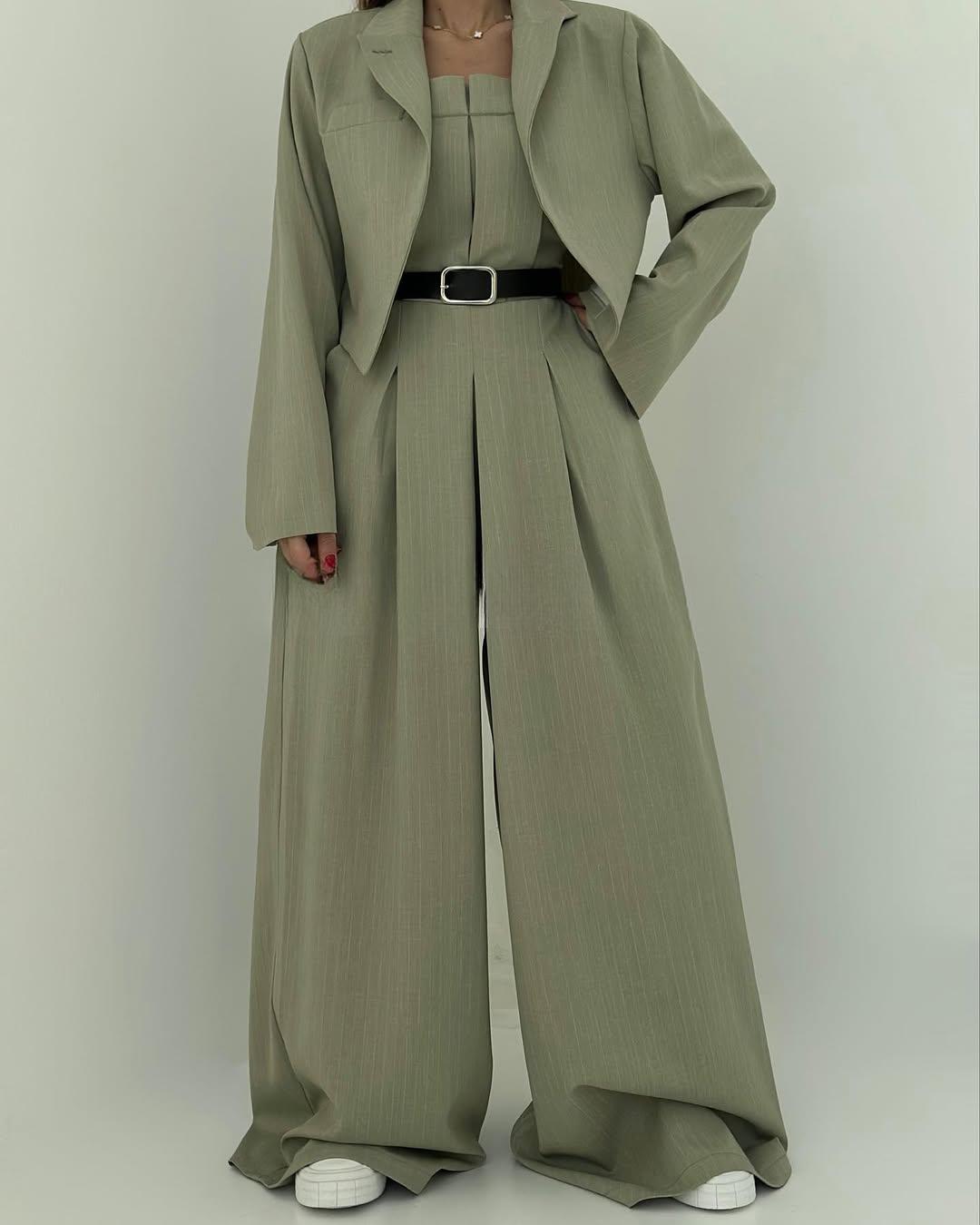 Lauralie - Conjunto Para Ir Al Trabajo Con Mono Sin Tirantes Estilo Chaqueta