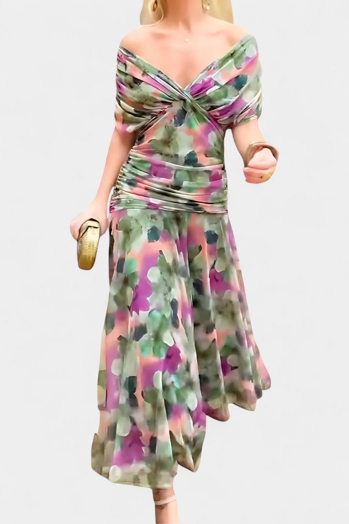 Lordanka - Vestido Largo Con Cuello En V y Estampado Floral
