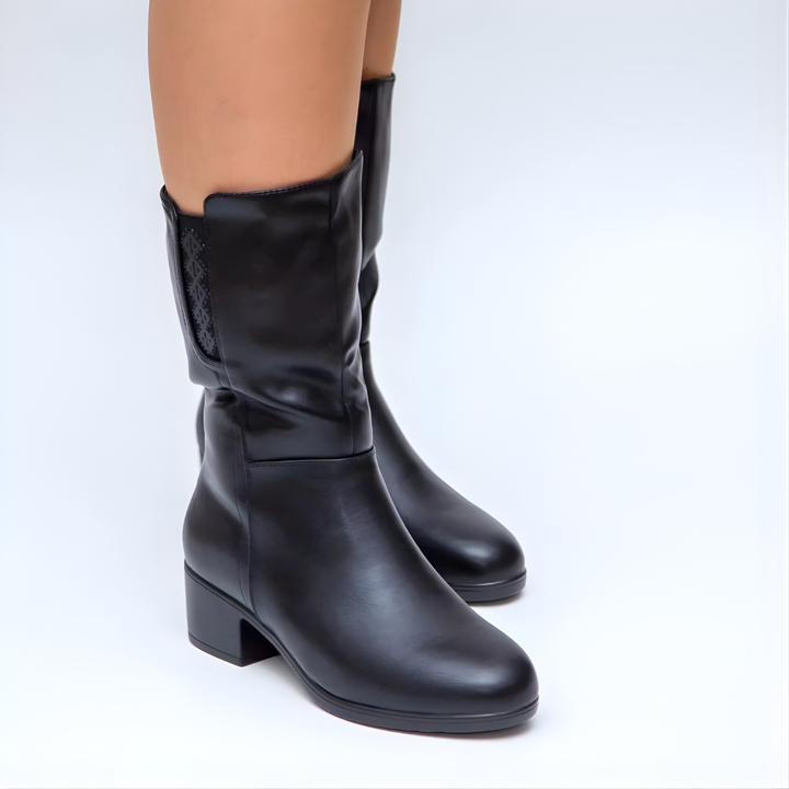 Hodaya - Elegante Bota a Media Pierna Con Cremallera Lateral