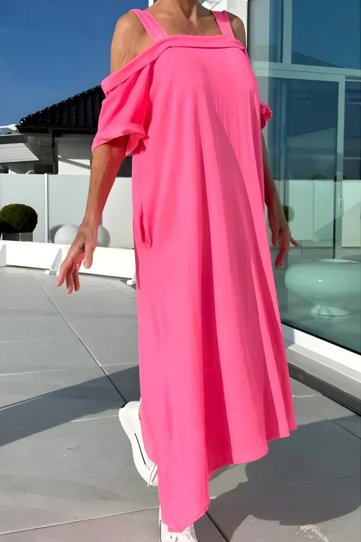 Vathsala - Vestido largo de Verano Con Hombros Descubiertos