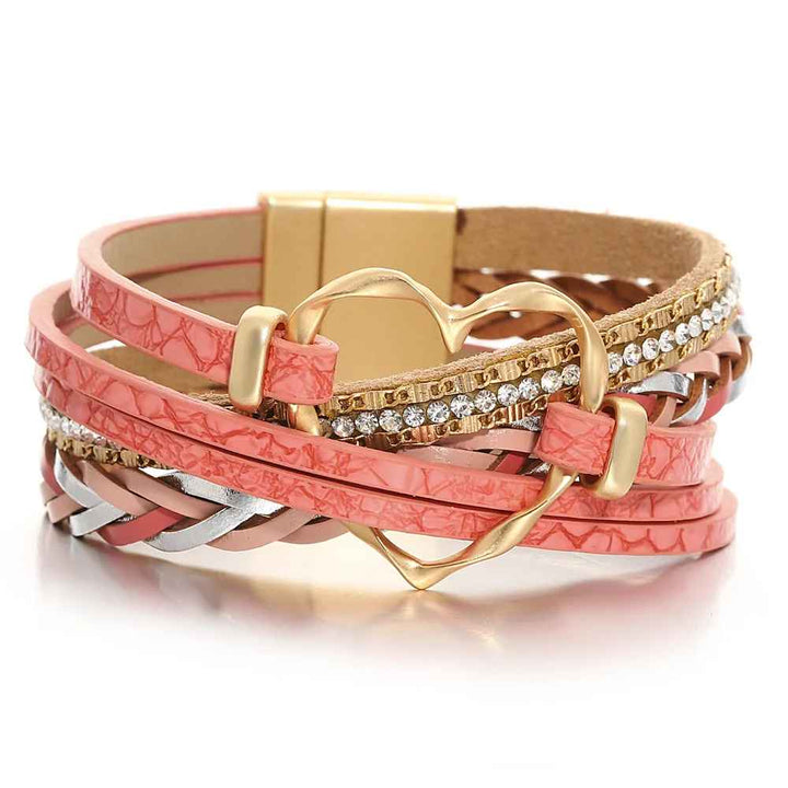Reyn - Pulsera De Cuero en Capas Con Colgante De Corazón
