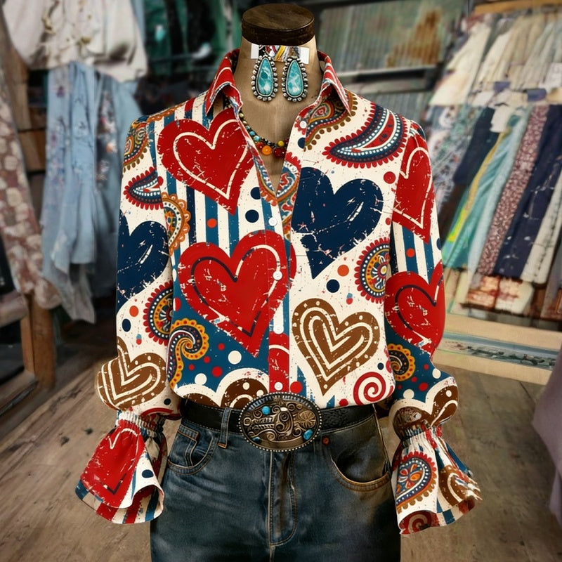 Glykeria - Camisa Con Estampado Vintage De Corazones