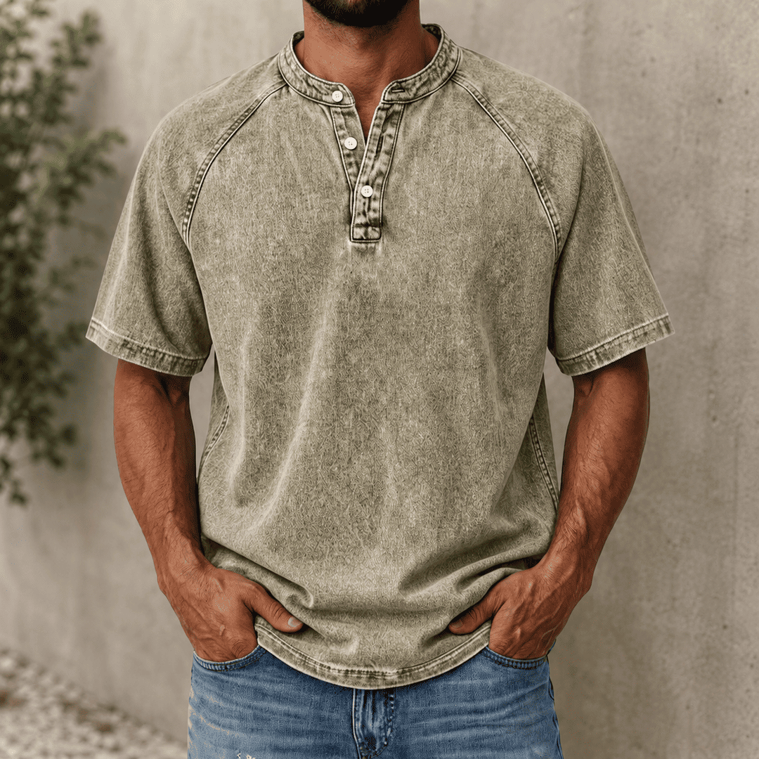 Zerric - Camiseta Henley De Denim De Manga Corta