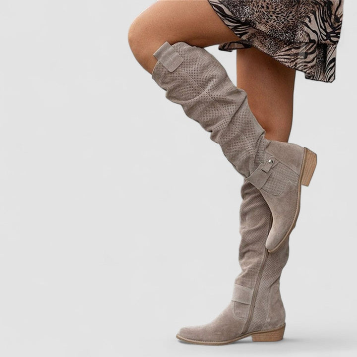 Yesinia - Botas Altas De Ante Hasta La Rodilla Con Cremallera