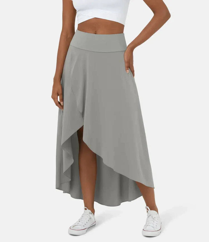 Keisha - Falda Midi Informal Con Cintura Alta Y Falda Con Volante Profundo