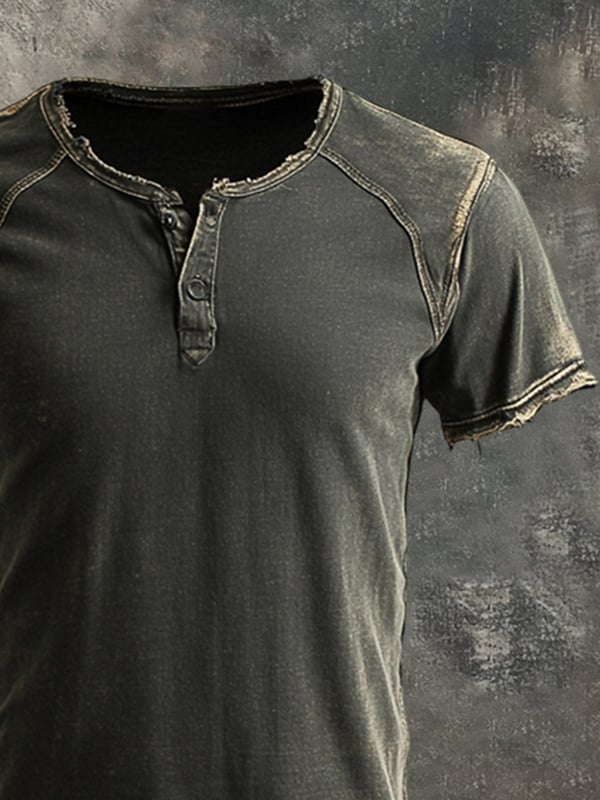 Camiseta De Manga Corta Vintage Lavada y Desgastada Para Hombre