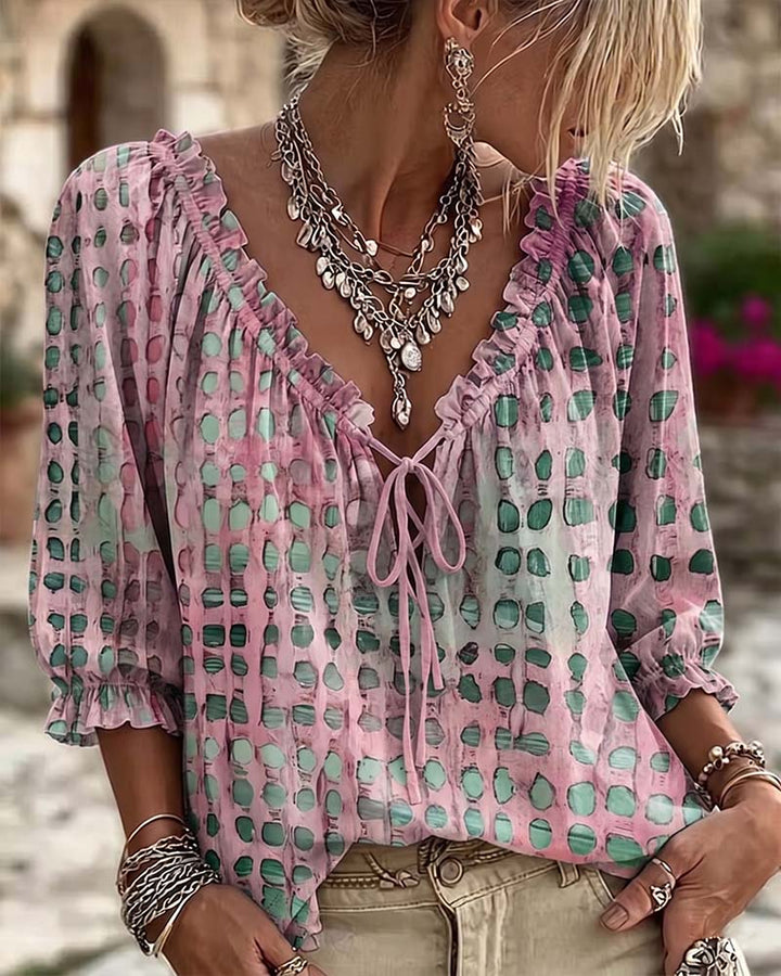 Kesney - Blusa De Lunares Con Cordones