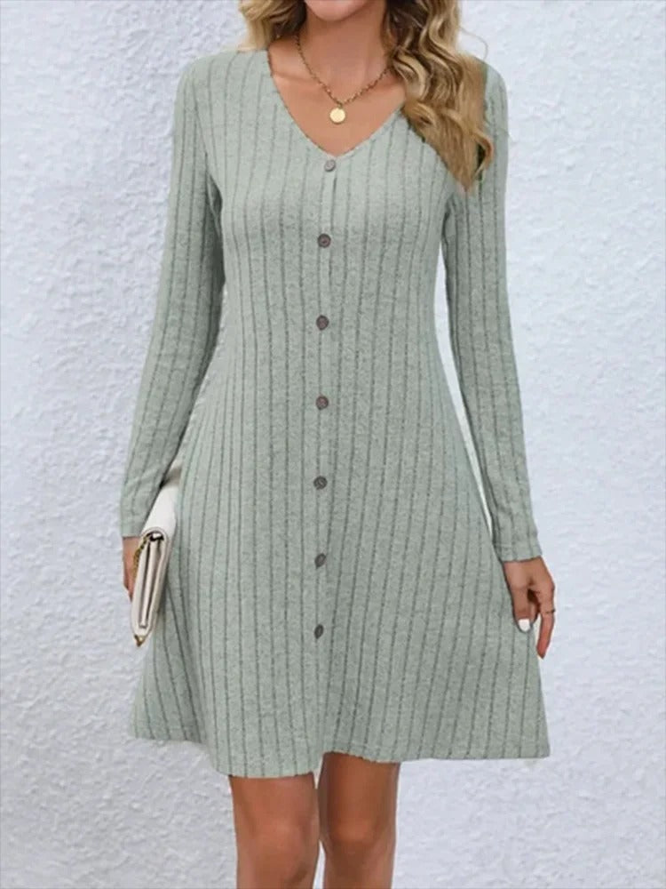 Yessie - Vestido de Botones Con Cuello en Pico