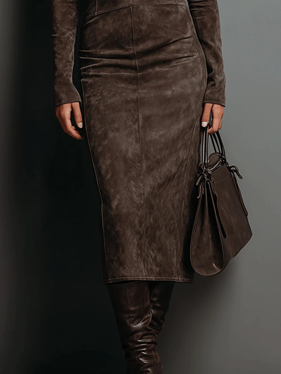 Jelina - Vestido Midi De Ante Con Cuello Alto
