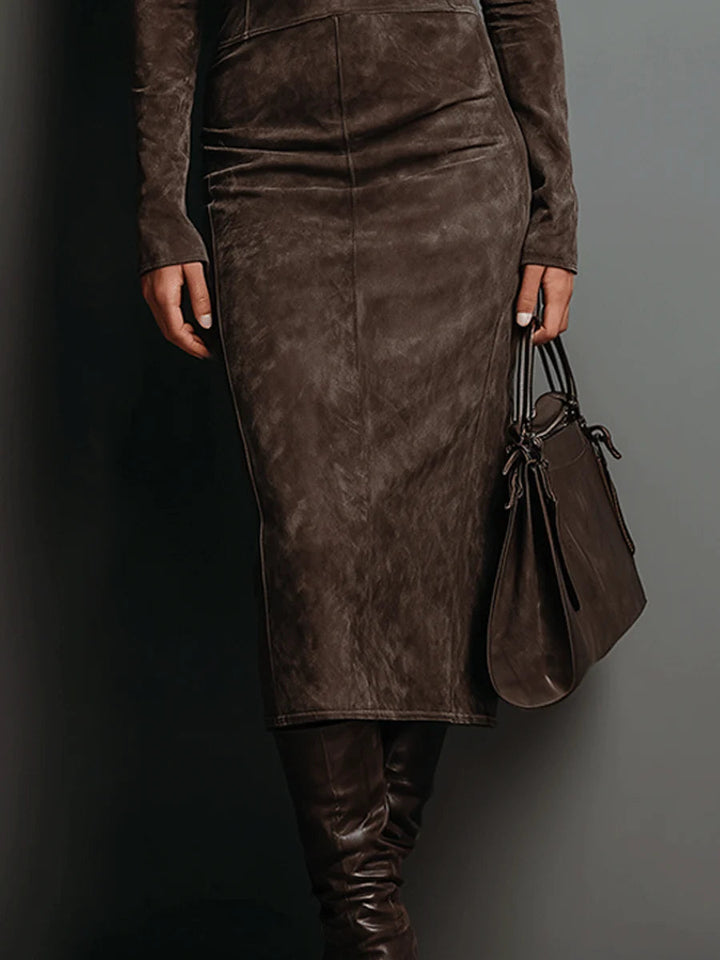 Jelina - Vestido Midi De Ante Con Cuello Alto