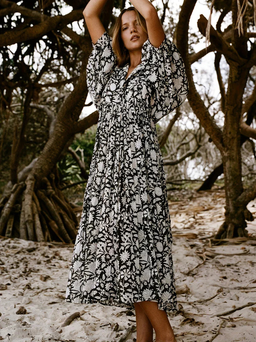 Janna - Vestido Midi Con Estampado Floral y Escote En V