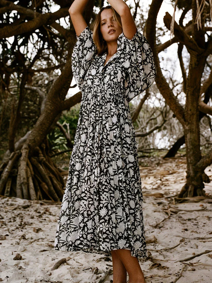 Janna - Vestido Midi Con Estampado Floral y Escote En V