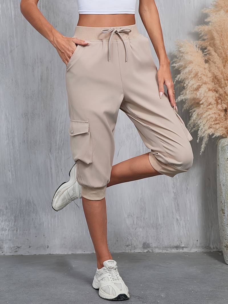 Kirabo - Pantalones Cargo De Verano Con Múltiples Bolsillos Y Cintura Elástica Acanalada
