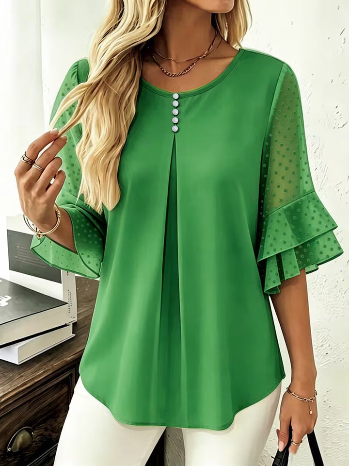 Hurley - Blusa de Cuello Redondo Con Mangas Transparentes Con Volantes