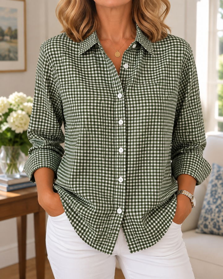 Colien - Camisa de Manga Larga a Cuadros Vichy Con Botones