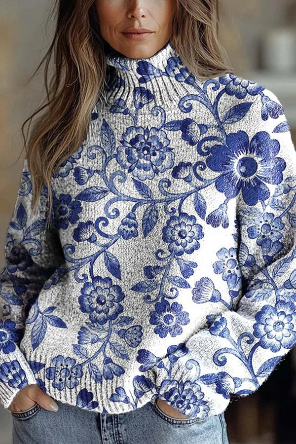 Nijole - Sudadera Floral de Cuello Alto y Manga Larga