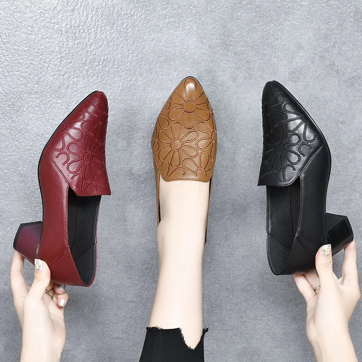 Minhora - Zapatos De Tacón Con Bloque Bordados En Cuero