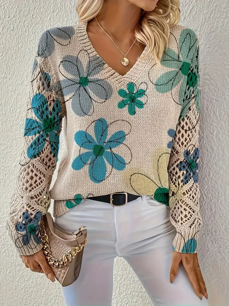 Marzena - Elegante Jersey De Manga Larga Con Estampado Floral