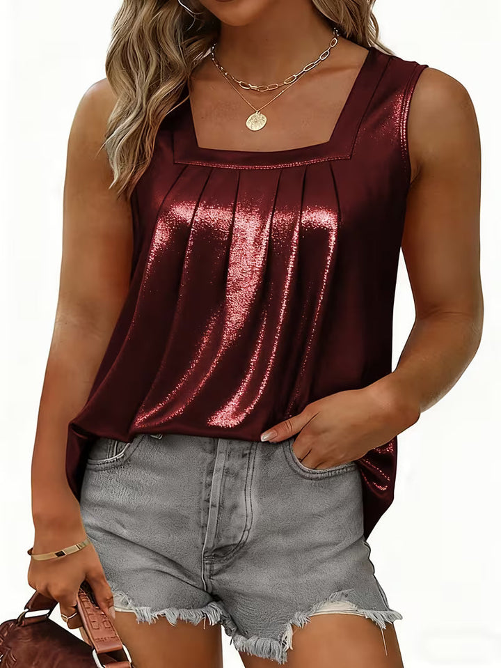 Shivina - Camiseta Sin Mangas Metalizada Con Cuello Redondo