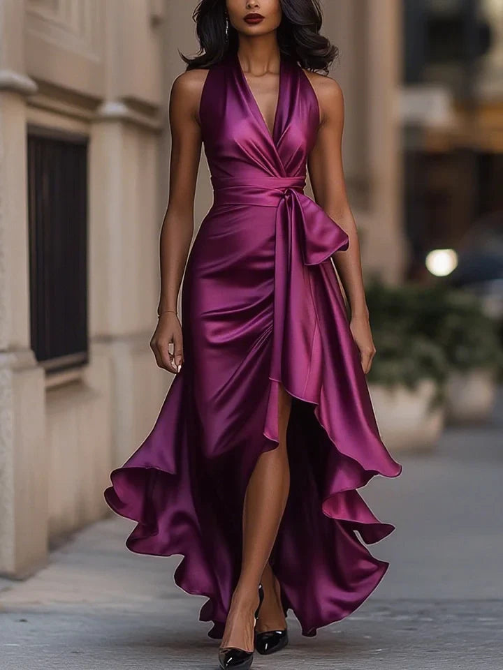 Sharipova - Elegante Vestido Sin Tirantes Con Volantes De Satén