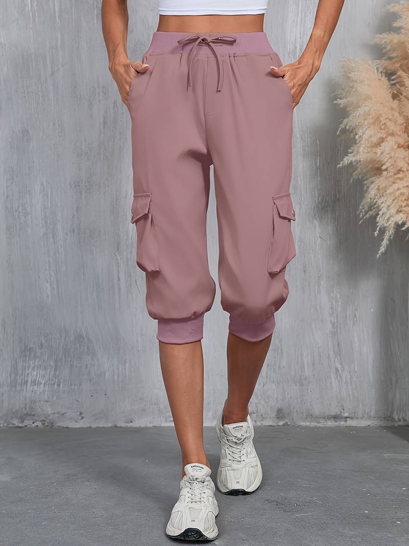 Kirabo - Pantalones Cargo De Verano Con Múltiples Bolsillos Y Cintura Elástica Acanalada