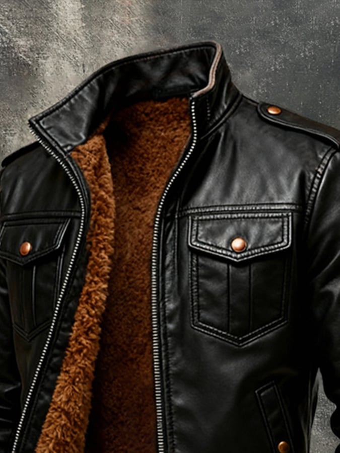 Marek - Chaqueta De Cuero Suave Con Bolsillos Delanteros
