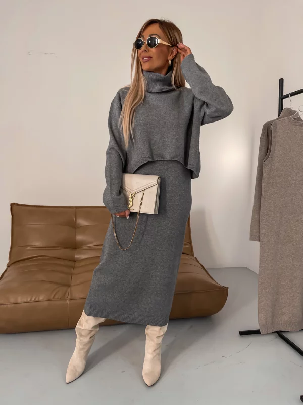 Kathleen - Conjunto De Dos Piezas De Punto De Cuello Alto Para Invierno