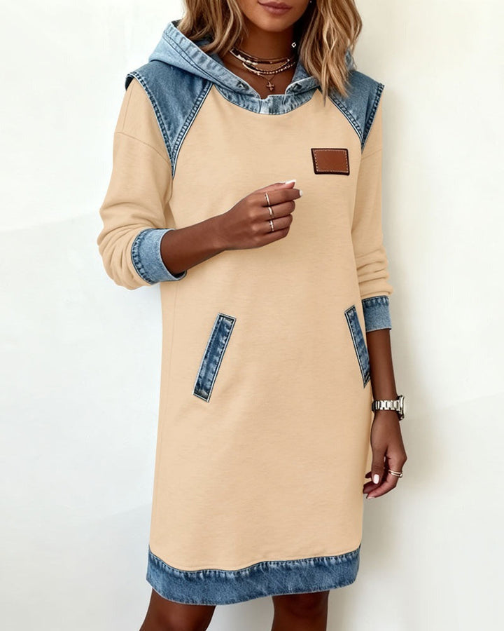 Viktoria - Vestido Informal Con Capucha Y Detalles De Denim