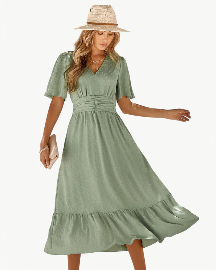 Rameena - Elegante Vestido Con Cuello En V Y Manga Corta