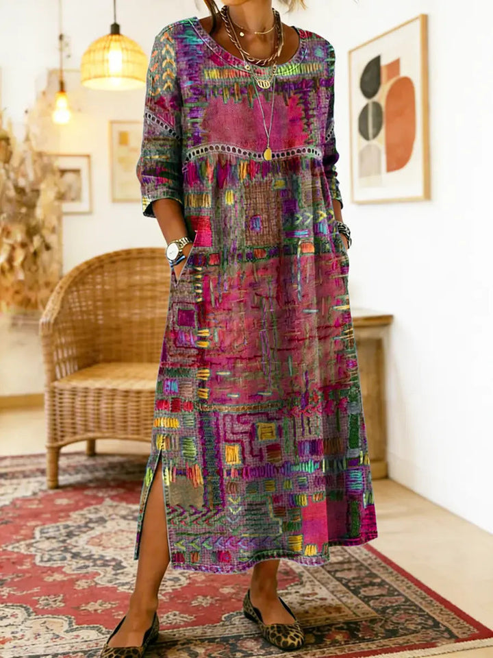 Nihada - Vestido Midi Acampanado De Estilo Artístico