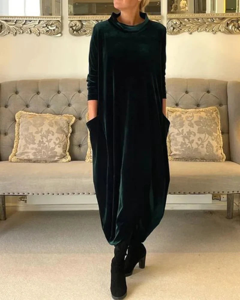 Layeena - Elegante Vestido Largo De Terciopelo Con Bolsillos