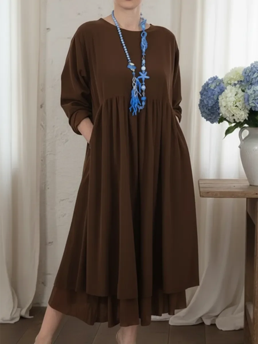 Ceinwen - Vestido Largo Holgado Con Dobladillo De Doble Capa