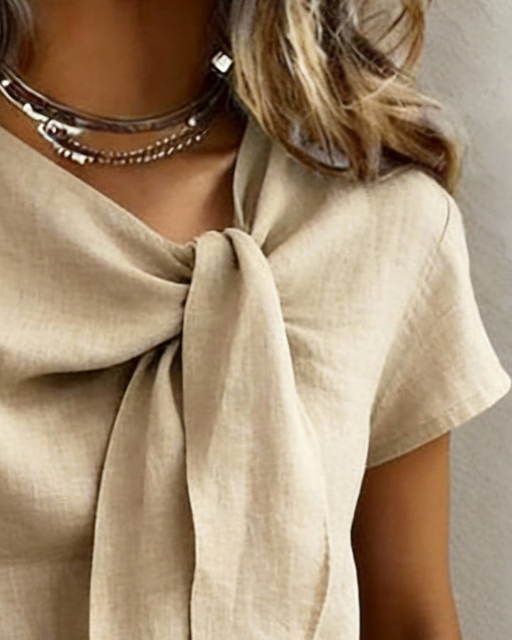 Nylisa - Blusa De Lino Con Cuello Atado y Lazo
