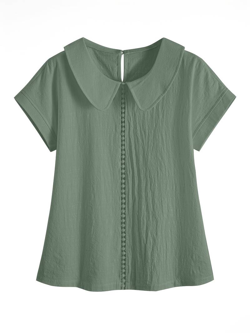 Krischelle - Jersey De Manga Corta Con Encaje en El Cuello