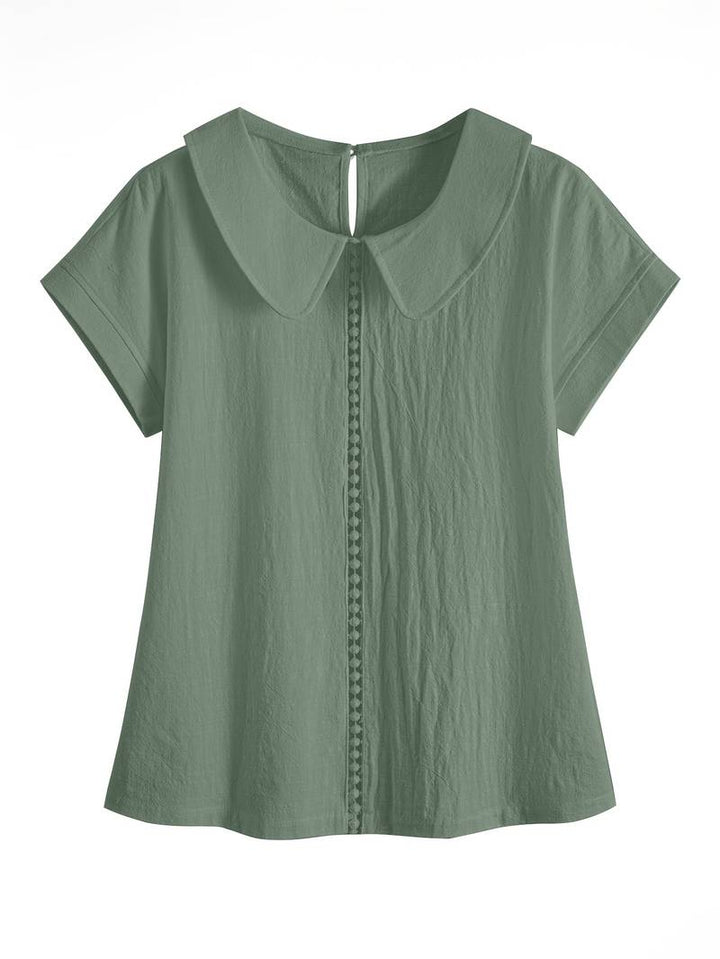Krischelle - Jersey De Manga Corta Con Encaje en El Cuello