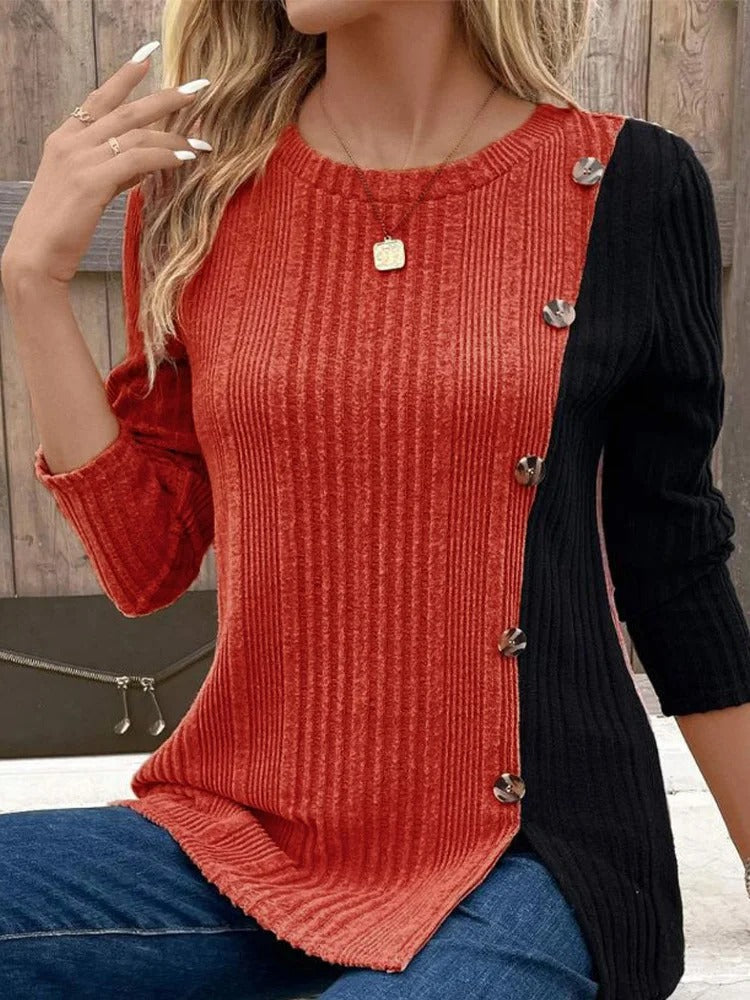 Mary - Blusa De Manga Larga Con Botones y Bloques De Color