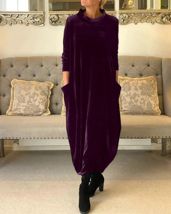 Layeena - Elegante Vestido Largo De Terciopelo Con Bolsillos