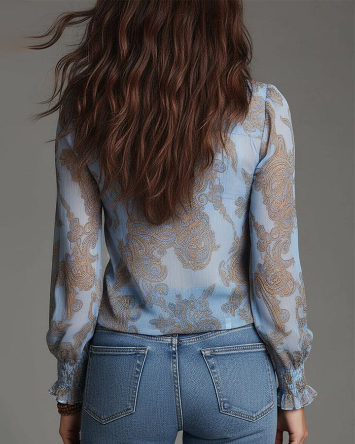 Vaidile - Blusa Informal Con Medio Cremallera y Volantes