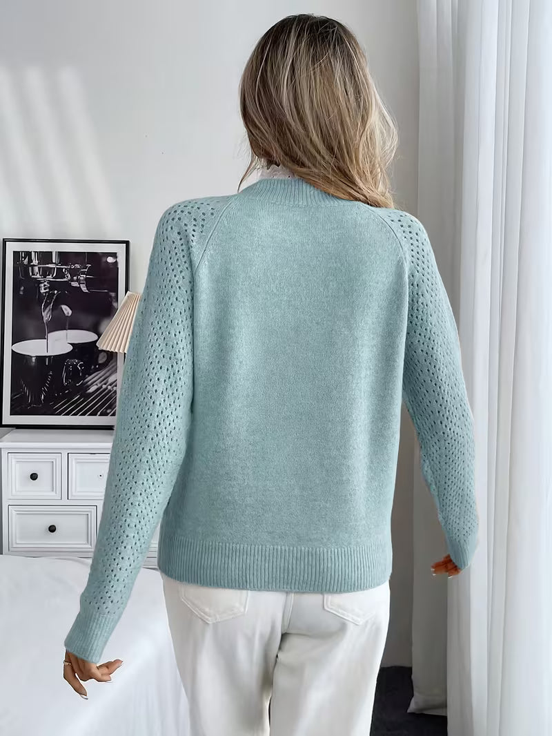 Oliwiaa - Jersey De Encaje De Cuello Redondo Y Manga Larga
