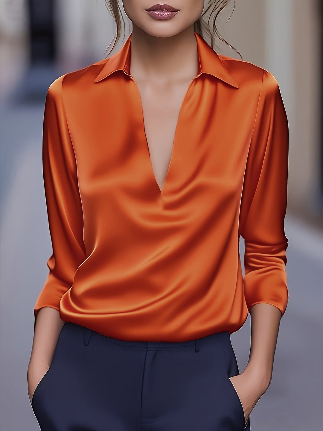 Kyrra – Elegante lusa De Satén Con Cuello En V